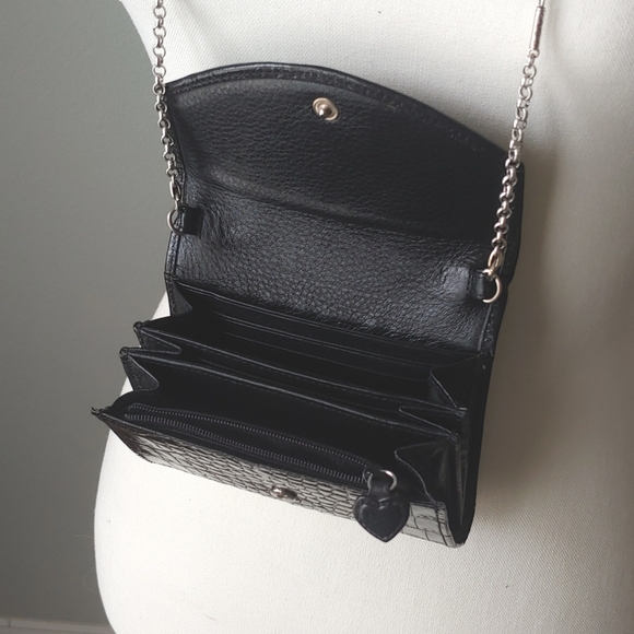 Brighton | Black Leather Beaded Chain Crossbody Purse - Picture 9 of 11